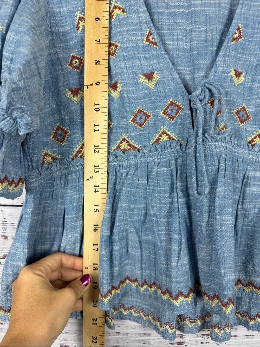 Free People Embroidered Babydoll Top — Blue